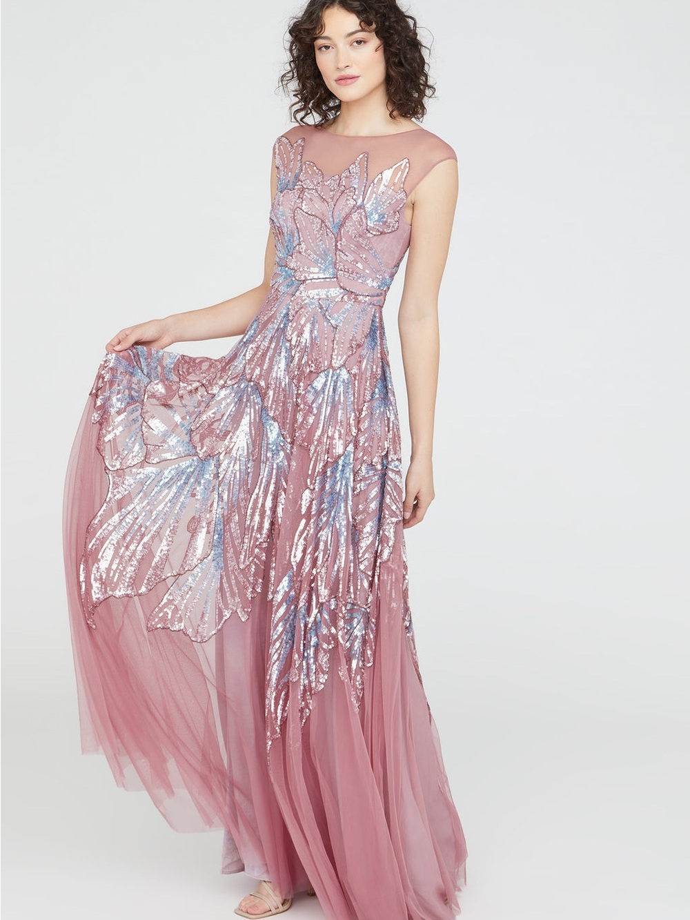Theia Aviana Beaded Cap Sleeve Gown Lilac Whisper Size 6 NWT